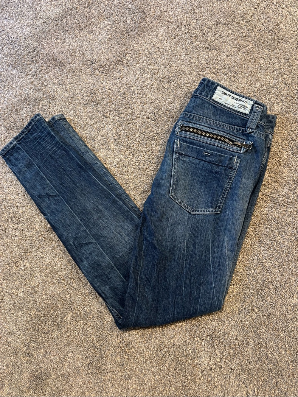 Taverniti Women’s Y2K Denim Blue AntiExposure Skinny Jeans Sz 28 Zipper Low Rise